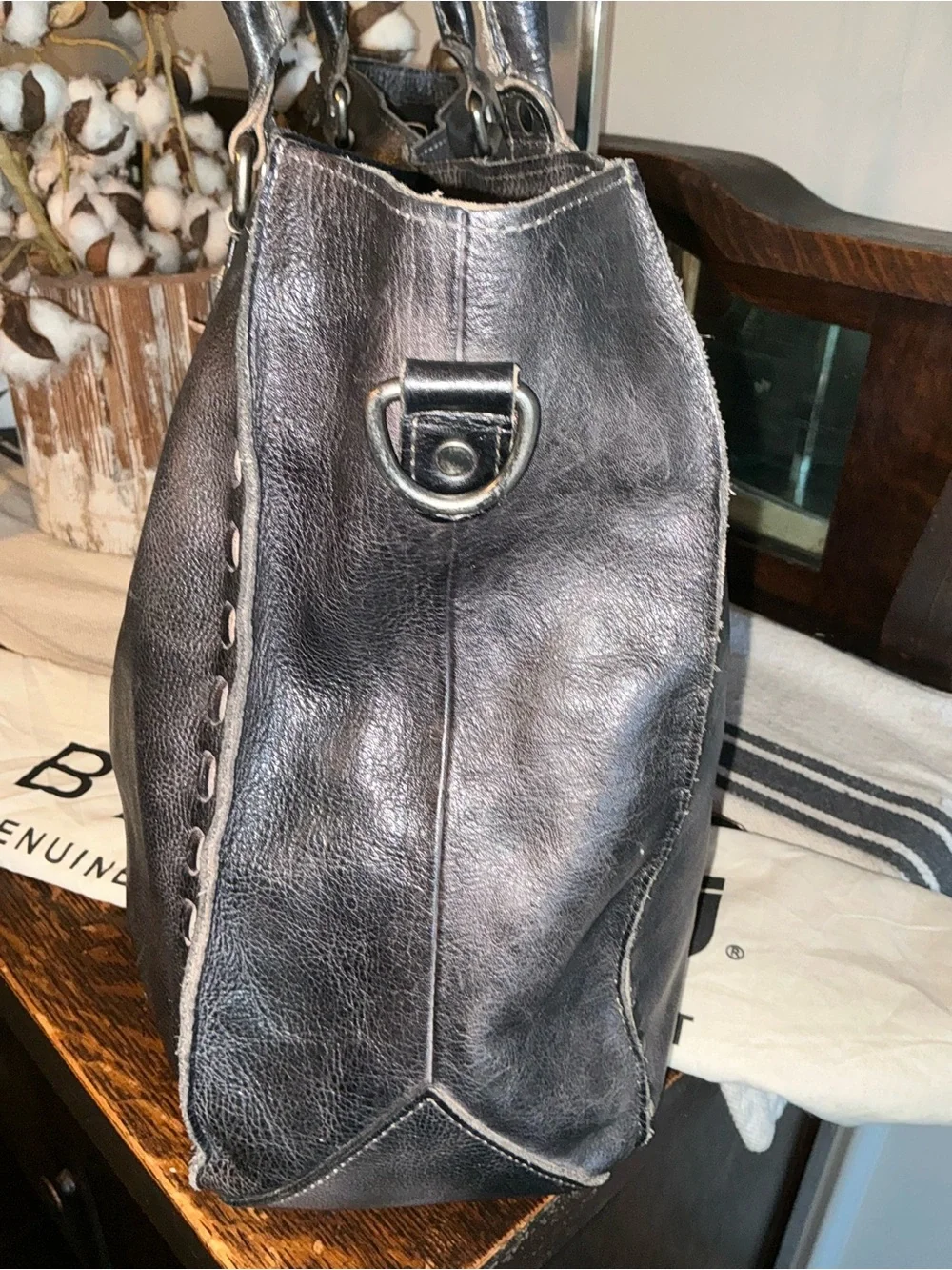 NWOT Bed Stu Leather Rockaway Shoulder Bag Crossbody Tote Black Rustic MSRP $345